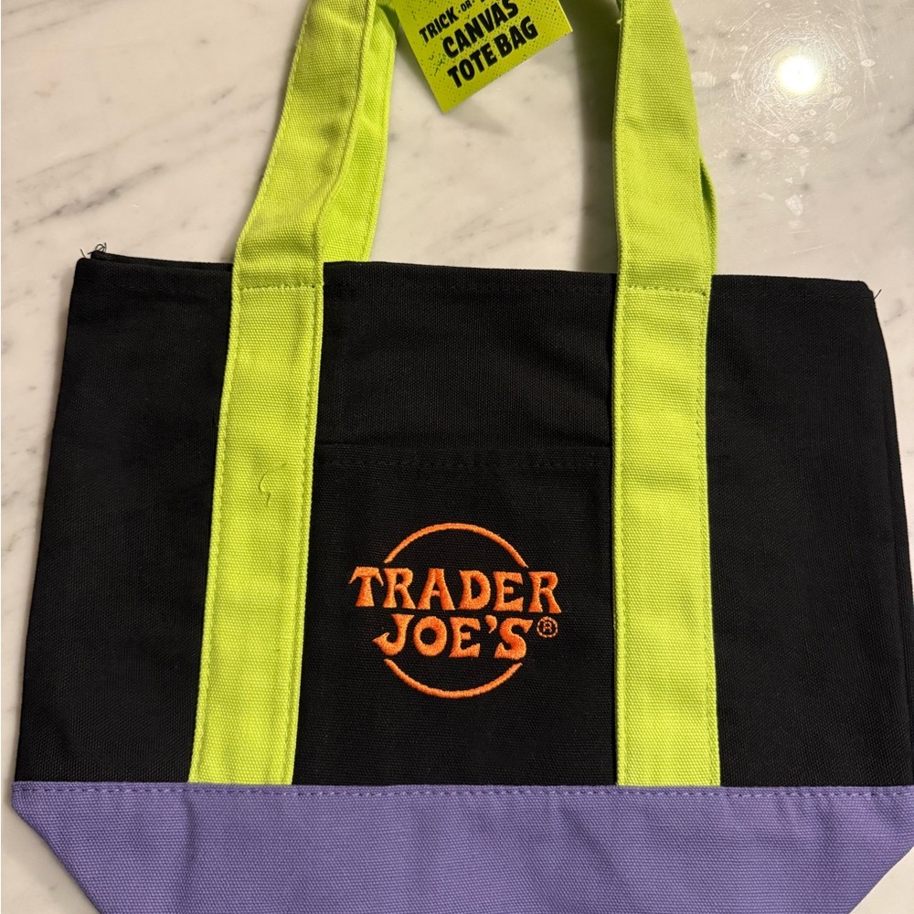 Trader Joe's Multi-Color (Black, Ghoulish-Green and Purple) Canvas Tote Bag